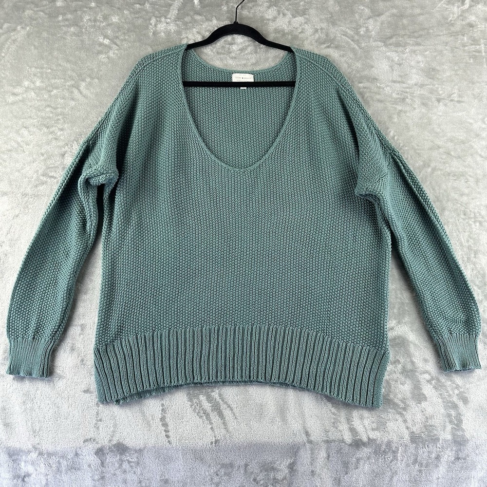 Lucky Brand Sweater Women's M Turquoise Blue V-Neck Cotton Blend